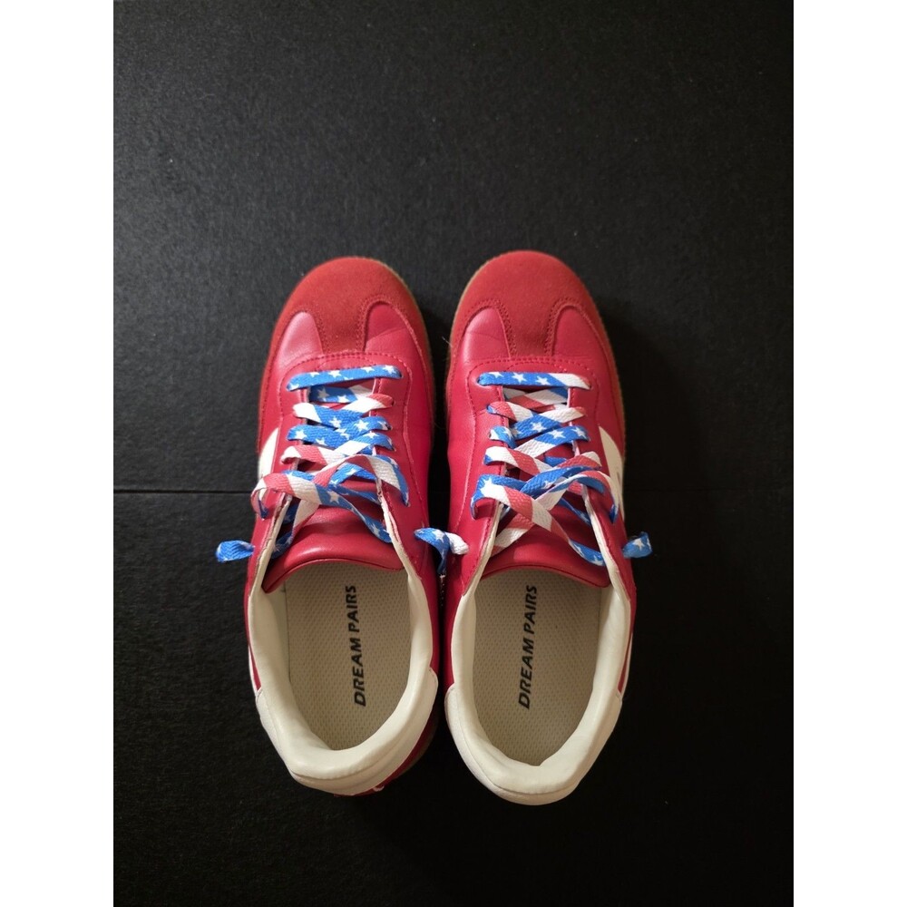 DREAM PAIRS size 6.5 Lace Up Low Top Sneakers Red White Blue